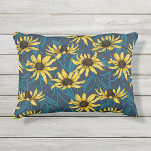 Coussin D'extérieur Rudbeckie jaune sur fond marine