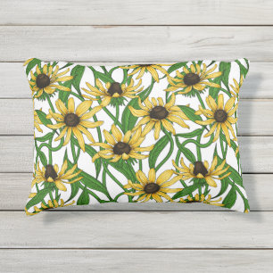 Coussin D'extérieur Rudbekia jaune sur blanc