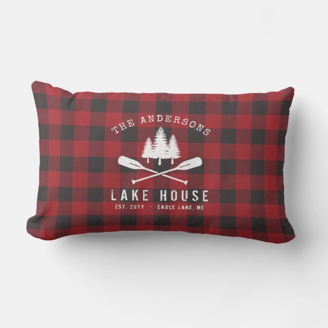 Coussin D'extérieur Rustique Country Lake House Tree Red Buffalo Plaid (Recto)