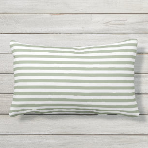 Coussin D'extérieur Sage Vert Blanc Léger Frappes Horizontales Extérie