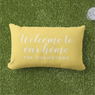Coussin D'extérieur Script Jaune Bienvenue chez Nous