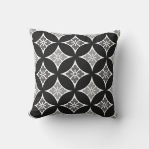 Coussin D'extérieur Shippo avec Motif Fleur, Noir, Blanc et Gris