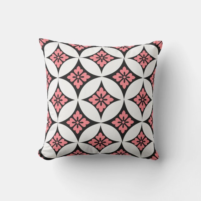 Coussin D'extérieur Shippo avec Motif Fleur, noir, blanc et rose (Recto)