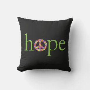 Coussin D'extérieur Signe de l'espoir et de la paix sur fond noir