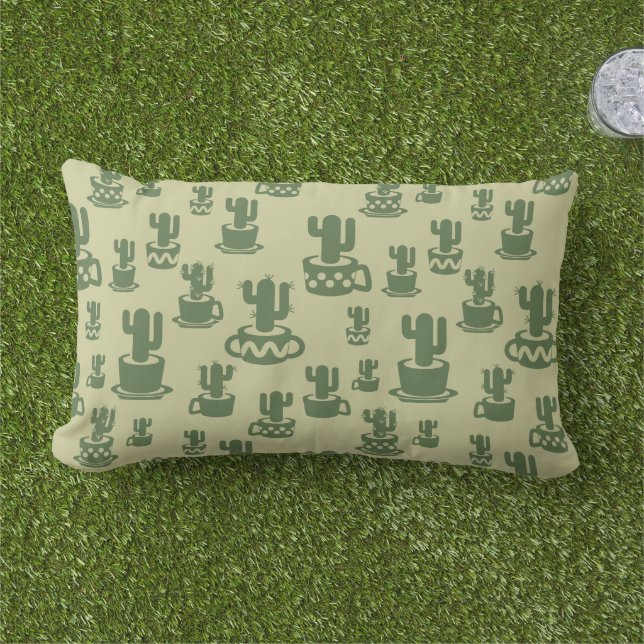 Coussin D'extérieur Silhouette de cactus succulent en tasses et pots (Herbe)