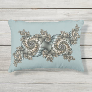 Coussin D'extérieur Spirales d'art fractal beige abstrait bleu clair