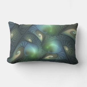 Coussin D'extérieur Spirales Turquoise Beige Vert Abstrait Fractal Art