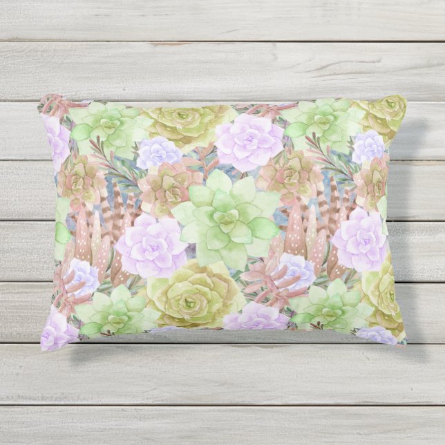 Coussin D'extérieur Succulents | Couleurs aqua et pêche | Belle (Devant)