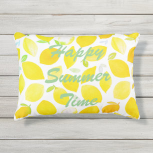 Coussin D'extérieur Temps été agrumes motif jaune blanc et texte