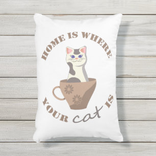 Coussin D'extérieur Texte amusant Accueil est l'endroit où votre chat 