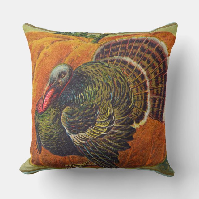 Coussin D'extérieur Thanksgiving Turquie devant un Citrouille orange (Recto)
