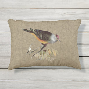 Coussin D'extérieur Tissu de jute avec oiseau patio