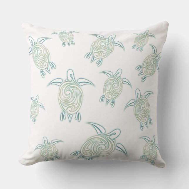 Coussin D'extérieur Tortues de mer Motif Blanc Vert Côte Maritime (Recto)