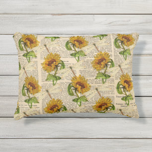 Coussin D'extérieur Tournesols Libellules Ancien Journal Style Country