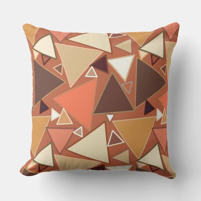 Coussin D'extérieur Triangles Modernes de milieu de siècle, Tan, Marro (Recto)