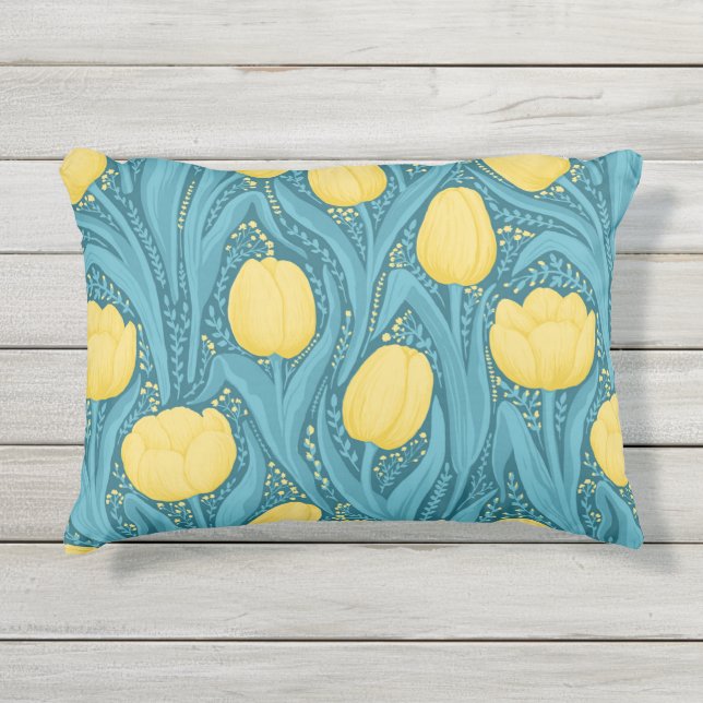 Coussin D'extérieur Tulipes en bleu et jaune (Devant)