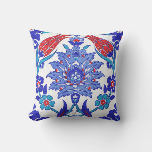 Coussin D'extérieur Turquoise Bleu Rouge Ancien Turc Carrelage Floral