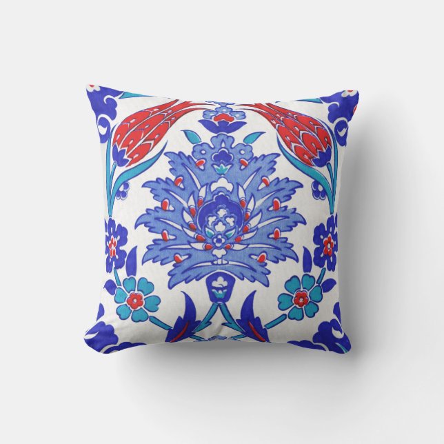 Coussin D'extérieur Turquoise Bleu Rouge Ancien Turc Carrelage Floral (Recto)