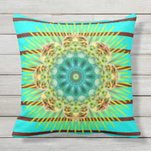 Coussin D'extérieur Turquoise et mandala de motif de rayures de la BG