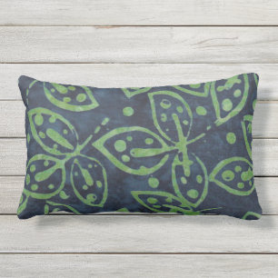 Coussin D'extérieur Vert de marine Feuillage Bohème Aspect Batik Extér