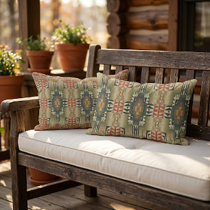 Coussin D'extérieur Vert olive Rouille Orange Taupe Beige Art tribal