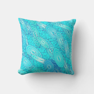 Coussin D'extérieur "Vinyl Blues" abstrait - turquoise, bleu, blanc