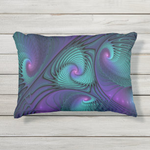 Coussin D'extérieur Violet Rencontre Turquoise Moderne Art Fractal Abs
