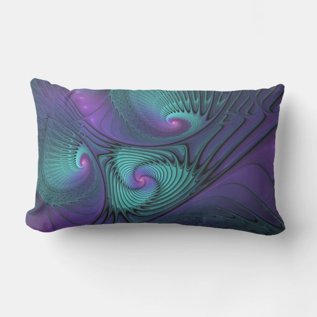 Coussin D'extérieur Violet Rencontre Turquoise Moderne Art Fractal Abs (Recto)