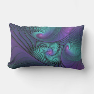 Coussin D'extérieur Violet Rencontre Turquoise Moderne Art Fractal Abs