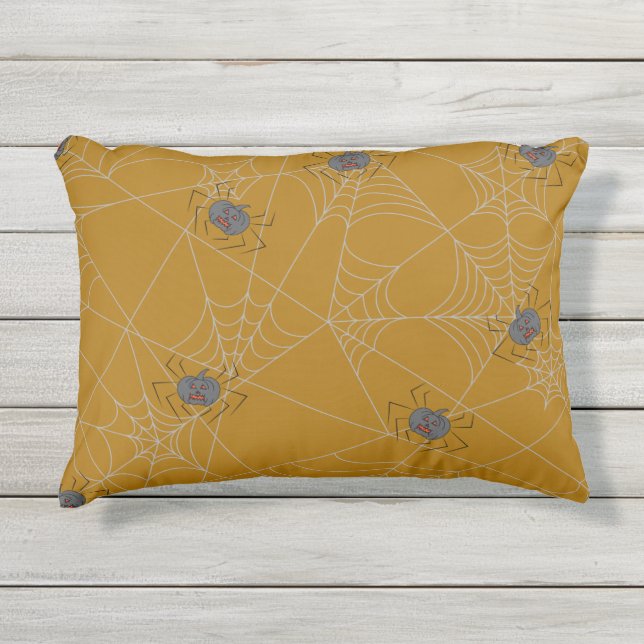 Coussin D'extérieur Web et citrouilles d'araignées d'Halloween (Devant)