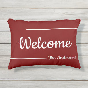 Coussin D'extérieur Welcome Dark Red White Nom du script Modèle texte