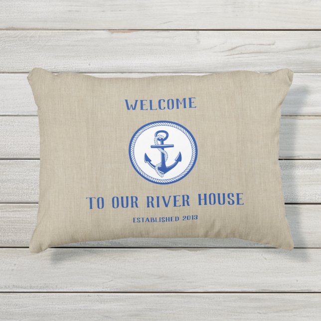 Coussin D'extérieur Welcome River House Ancre nautique Année Faux Line (Devant)