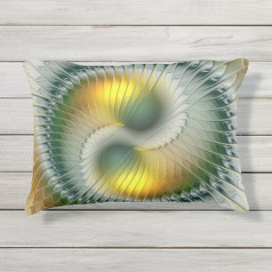 Coussin D'extérieur Yin Yang Vert Jaune Abstrait Fractal Coloré