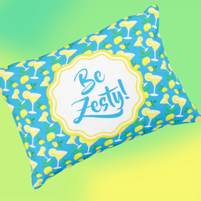 Coussin D'extérieur Zesty Lemon Drops Lemons Caribbean Blue  (Words to live by!)