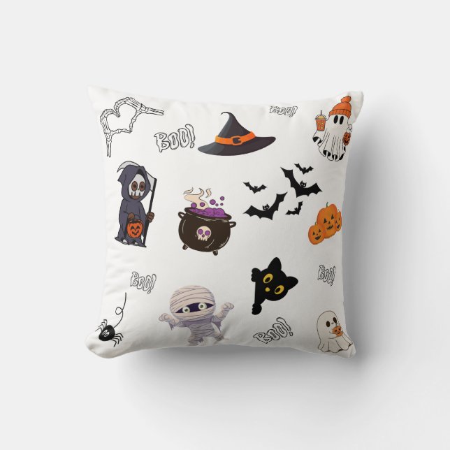 Coussin d'Halloween avec des caractères mignons (Recto)