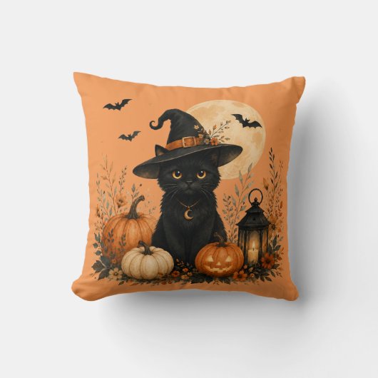 Coussin d'Halloween Citrouille de Chat Noir Mignon (Recto)