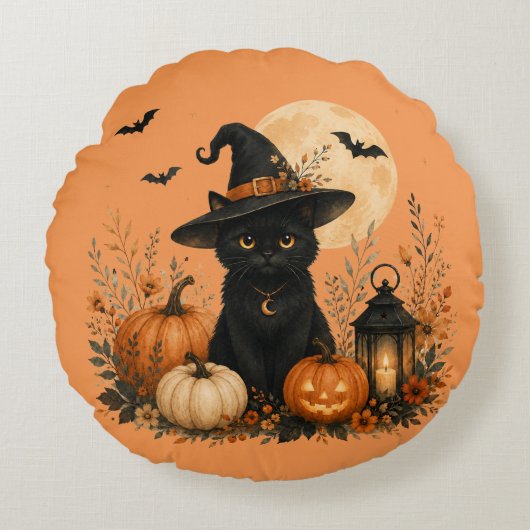Coussin d'Halloween Citrouille de Chat Noir Mignon (Devant)