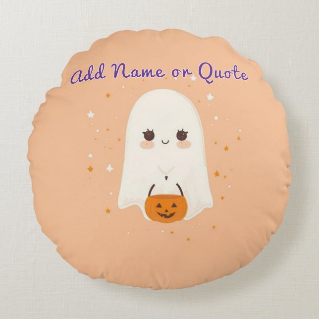 Coussin d'Halloween Fantôme Rond - Texte personnal (Devant)