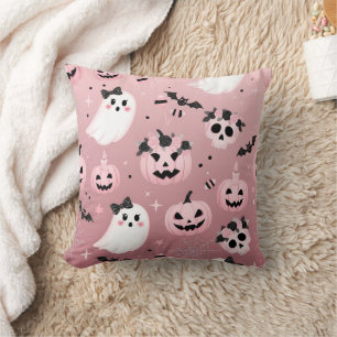 coussin d'halloween rose éffrayant