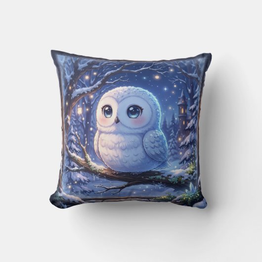 Coussin d'hiver de la chouette enneigée mignonne (Recto)