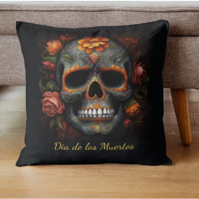 Coussin Dia de los Muertos peint crâne personnalisable (Créateur téléchargé)
