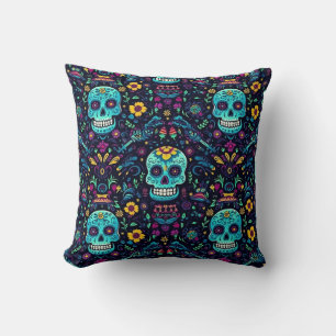 Coussin Día de Muertos Reverie : Turquoise Sugar Skull Spe