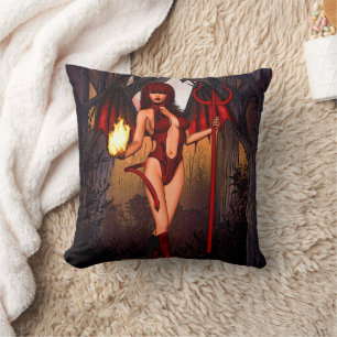 Coussin Diable Femme En Rouge