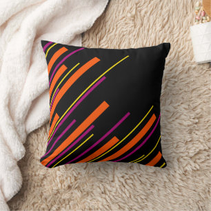 Coussin Diagonales - Noir, rose, orange et jaune