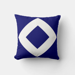 Coussin Diamant Bleu Profond, Bordure Blanche Gras