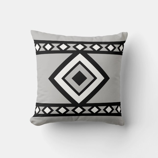 Coussin Diamant géométrique noir gris et blanc (Recto)