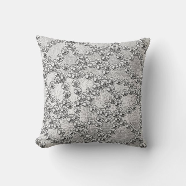 Coussin Diamants Bijoux Décor Gris Argent Métallique (Recto)