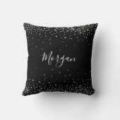 Coussin Diamants blancs, nom en écriture blanche, fond noi (Verso)