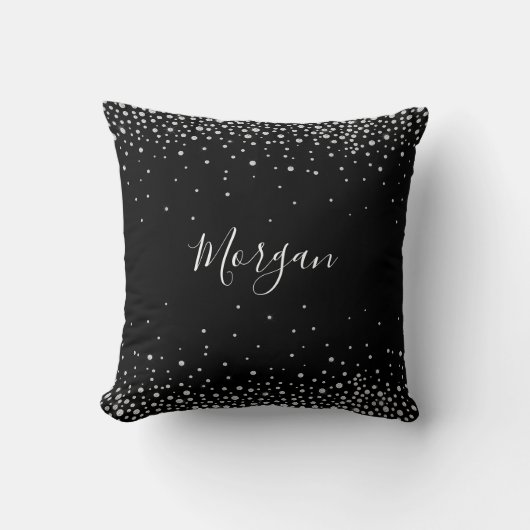 Coussin Diamants blancs, nom en écriture blanche, Noir Vs  (Recto)