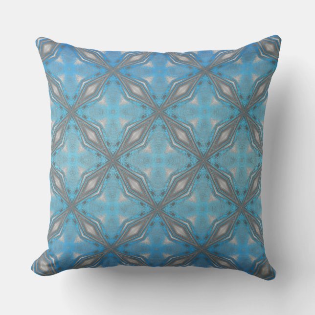 Coussin Diamants bleus, noirs et blancs avec vagues (Recto)